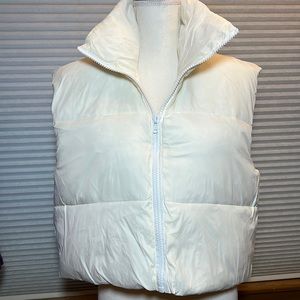 XL White Cropped High Neck Zippered Puffer Vest Jacket Coat-Shiyifa